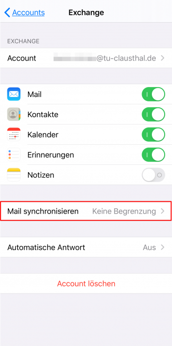  Mail synchronisieren: unbegrenzt